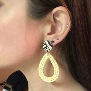 Jet Set Vacation Straw Oval Hoop Drop Earrings